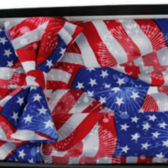 FLAG DAY PLEATED CUMMERBUND & BOW TIE SET - Picture 1 of 1